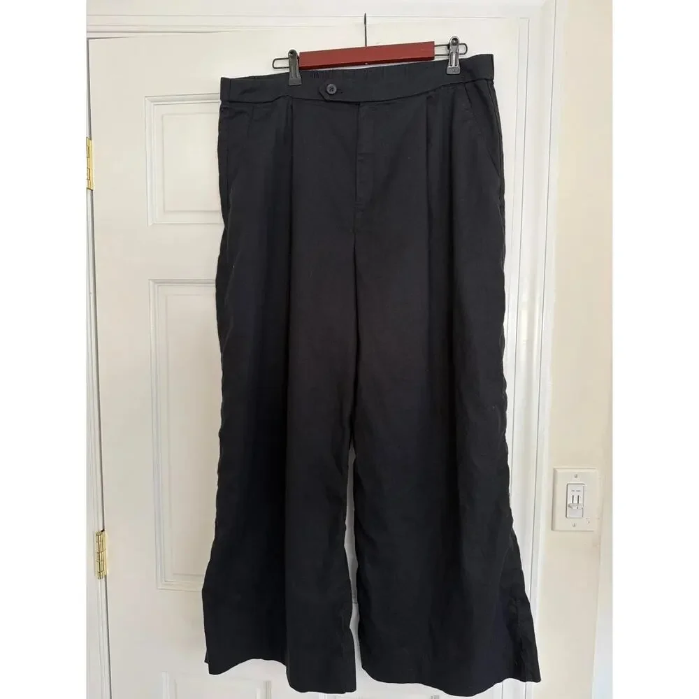 Banana Republic Lina Black Linen Hi Waisted Wide-Leg Pant Minimalist Sz 16 Chic